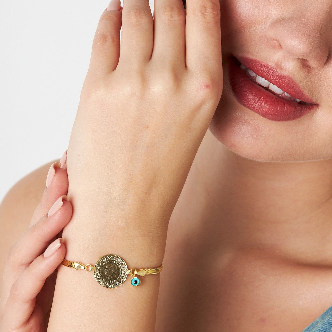 Herringbone Chain Charm Bracelet - 925 SILVER