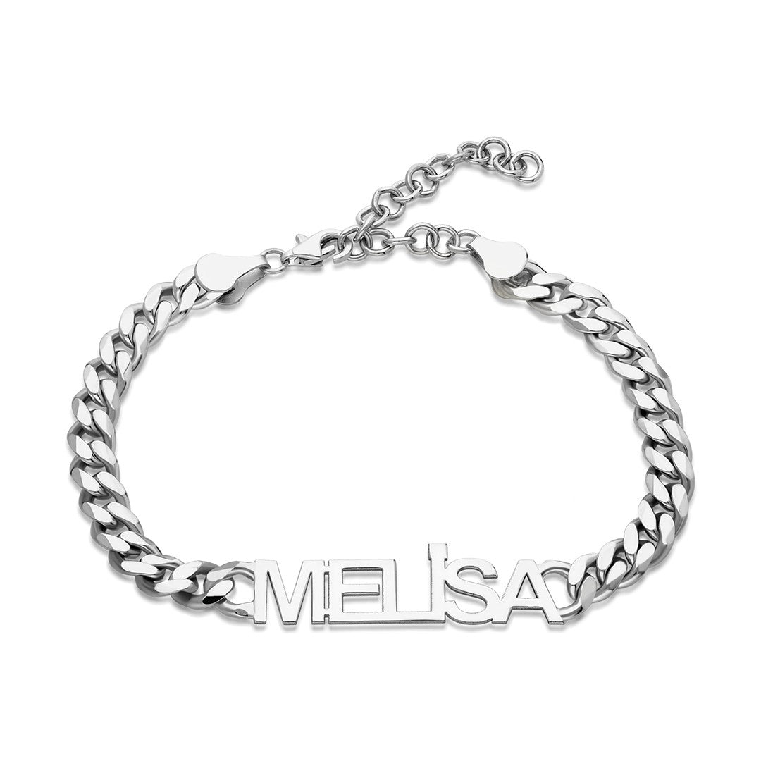 Cuban Chain Thick Name Bracelet - 925 Silver