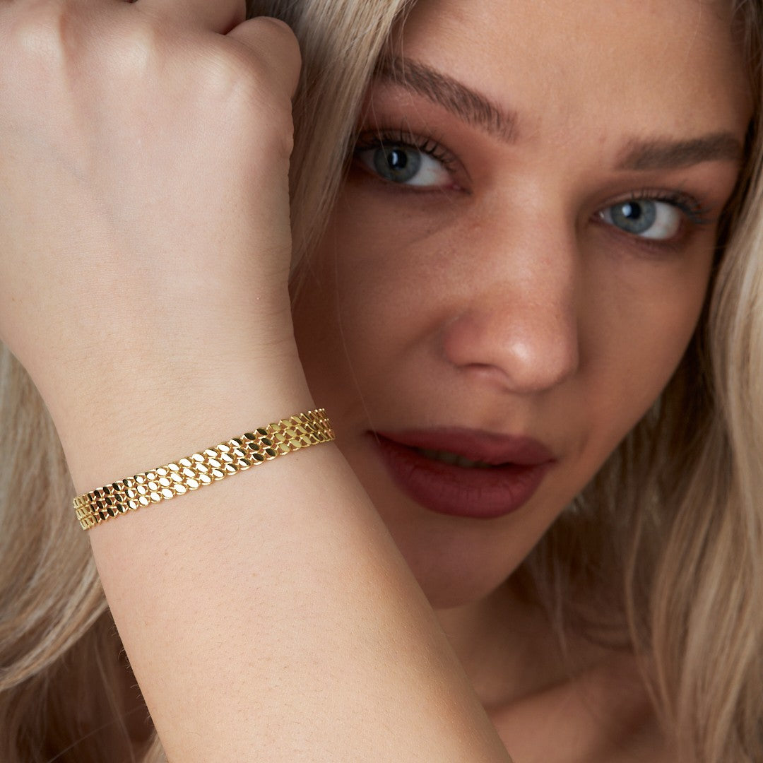 Three Row Sequined Chain Bracelet - 925 SILVER