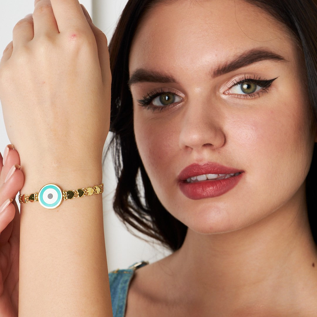 Heart Chain Evil Eye Bracelet - 925 SILVER