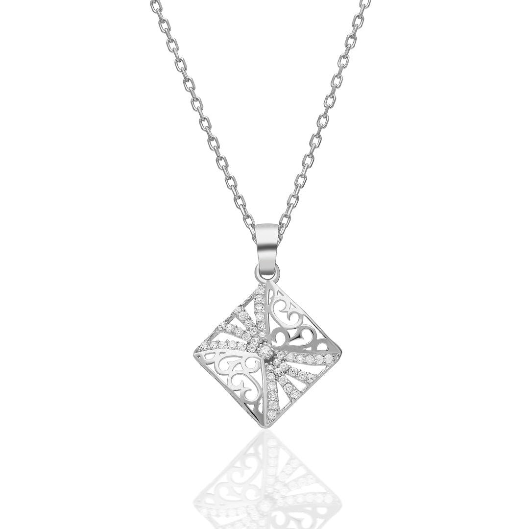 Square Stone Necklace - 925 SILVER