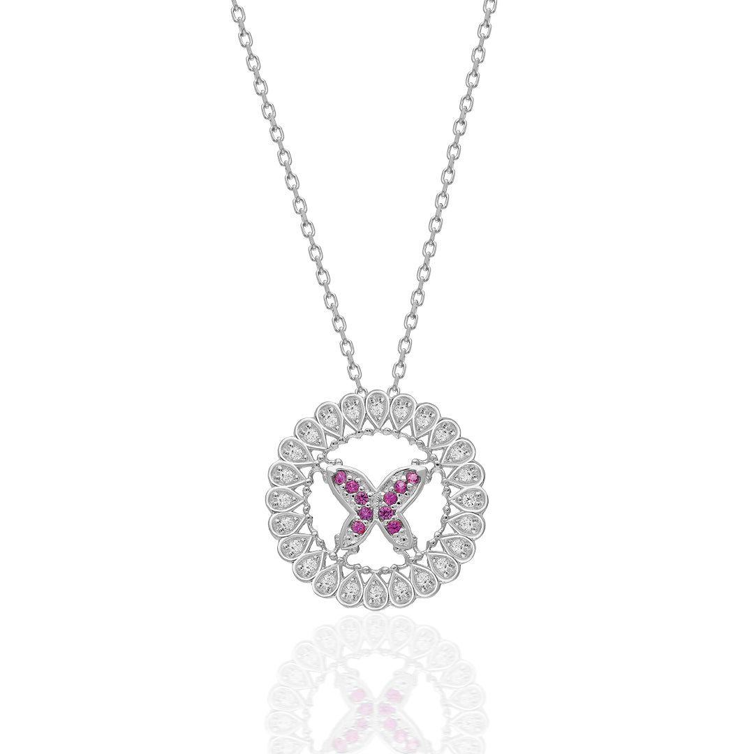 Circle Butterfly Necklace - 925 SILVER