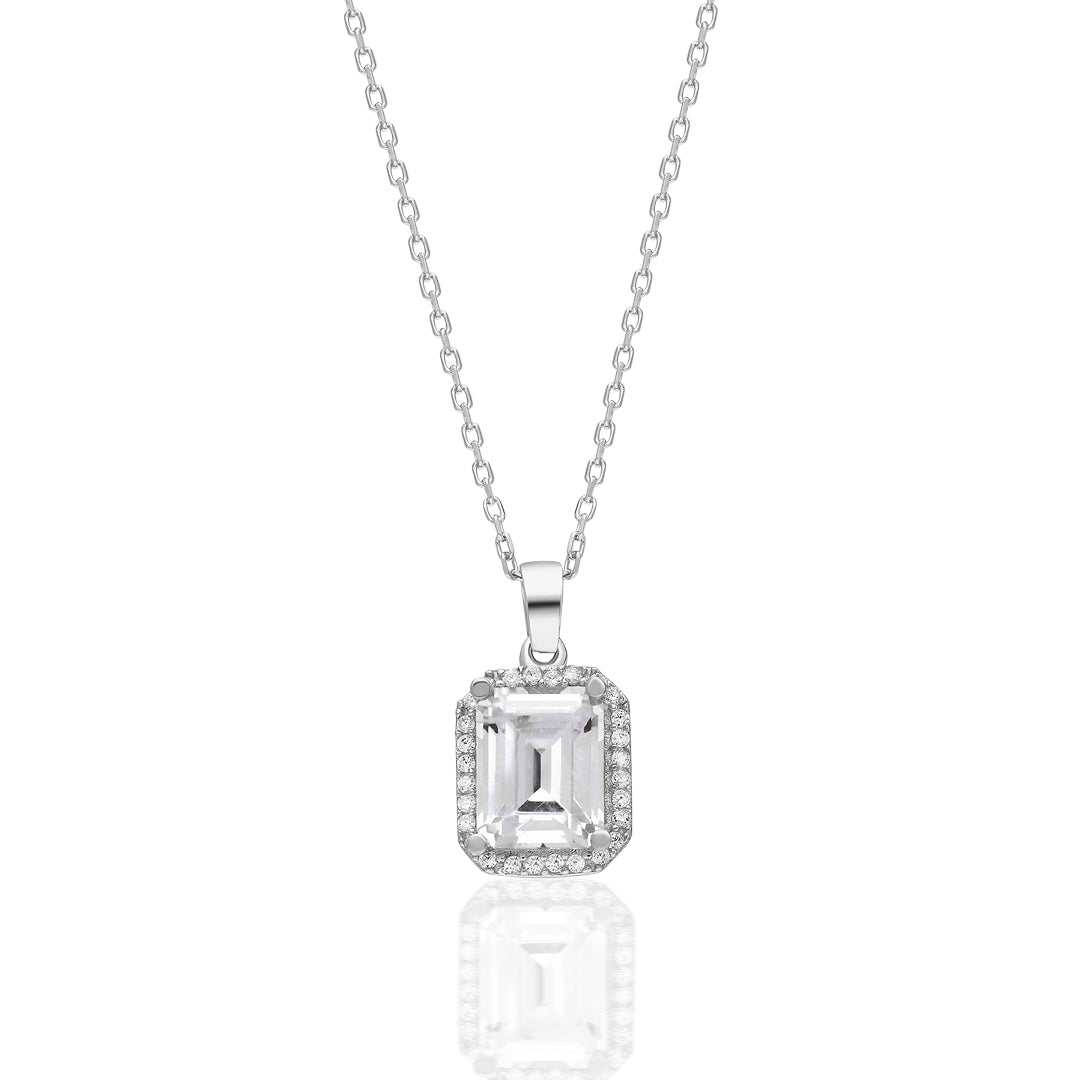 Diamond Baguette Necklace - 925 Silver