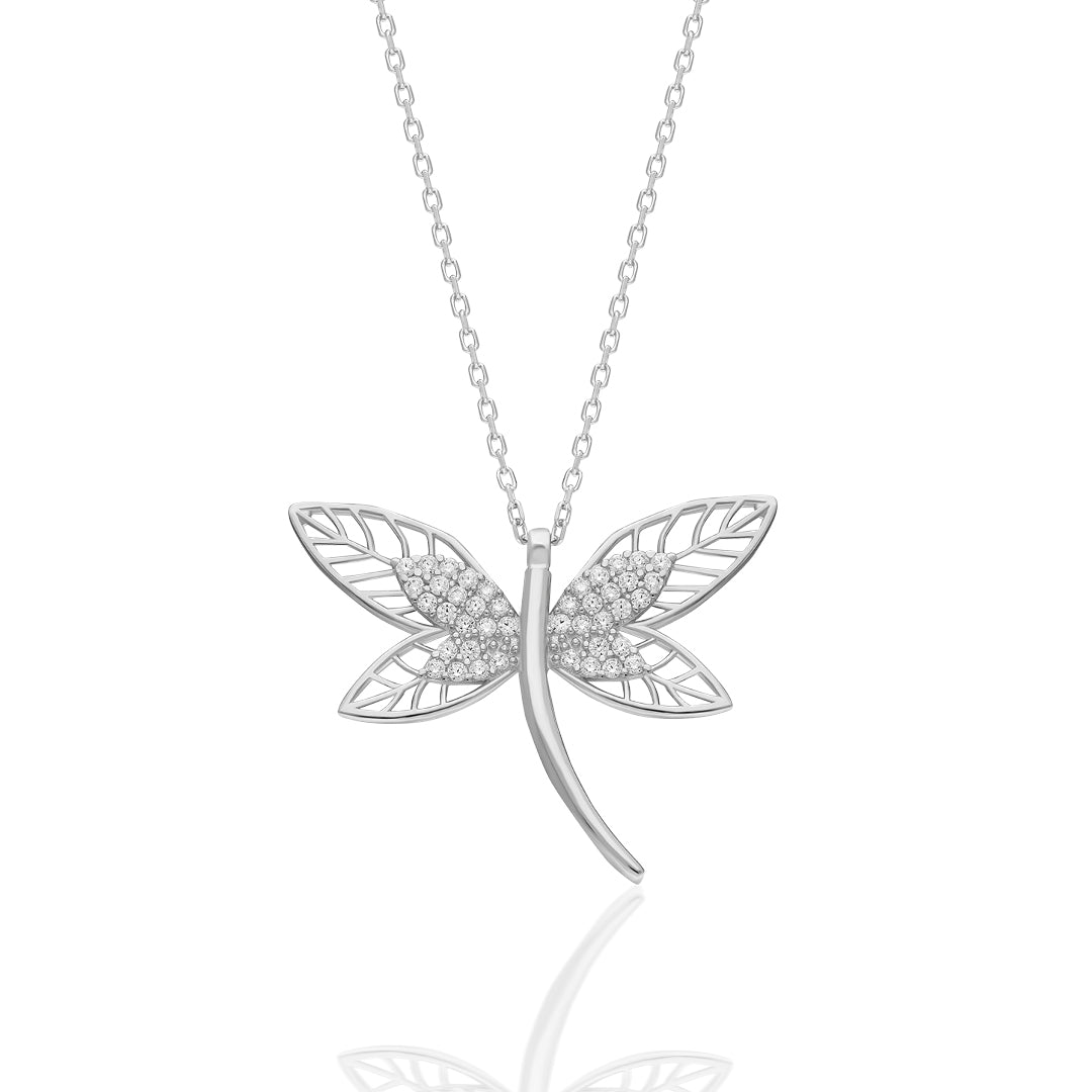 Stone Dragonfly Necklace - 925 SILVER