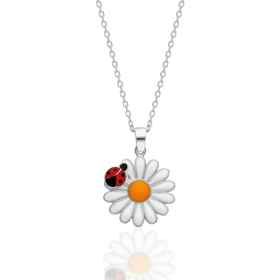 Ladybug Daisy Necklace - 925 Silver