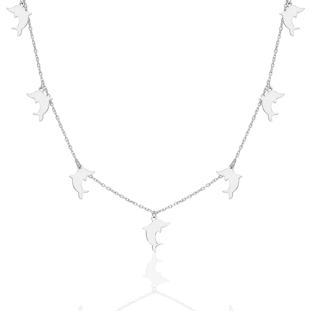 Row Dolphin Necklace - 925 SILVER