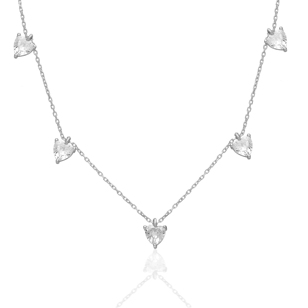Five Heart Water Drop Necklace - 925 SILVER
