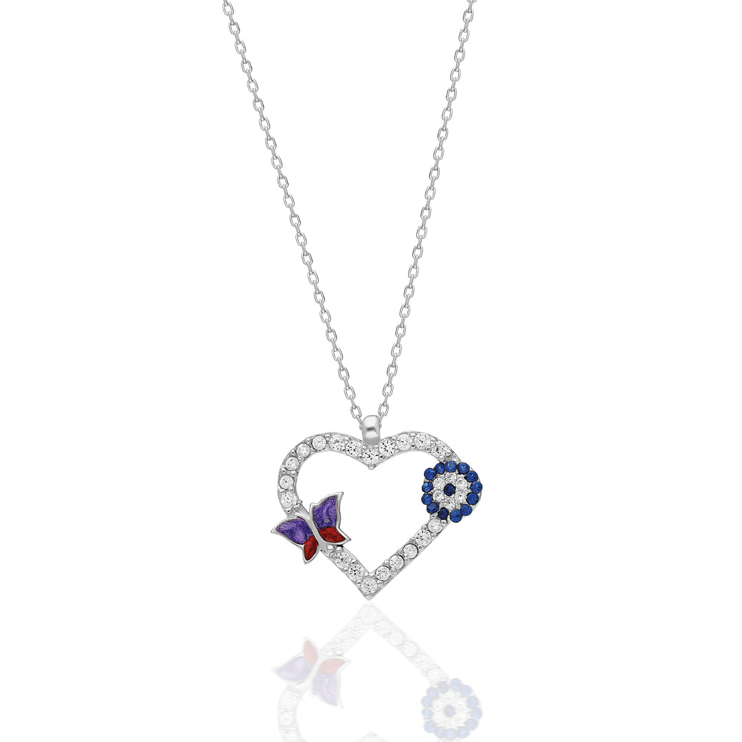 Butterfly Heart Necklace - 925 SILVER