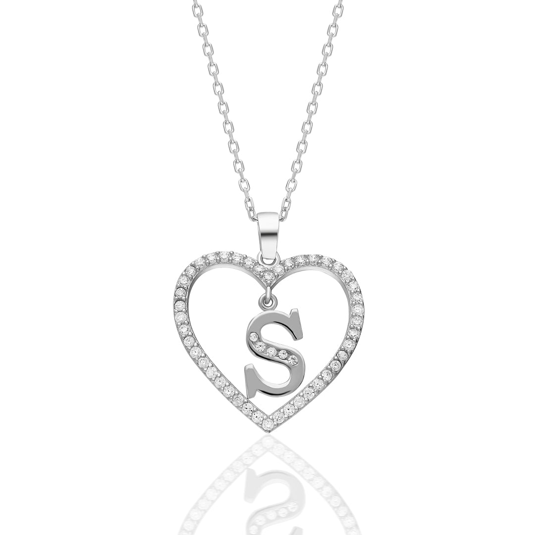 Letter Heart Necklace - 925 Silver