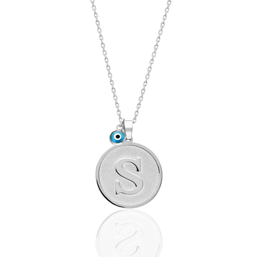 Oval Necklace with Evil Eye Letter - 925 Silver