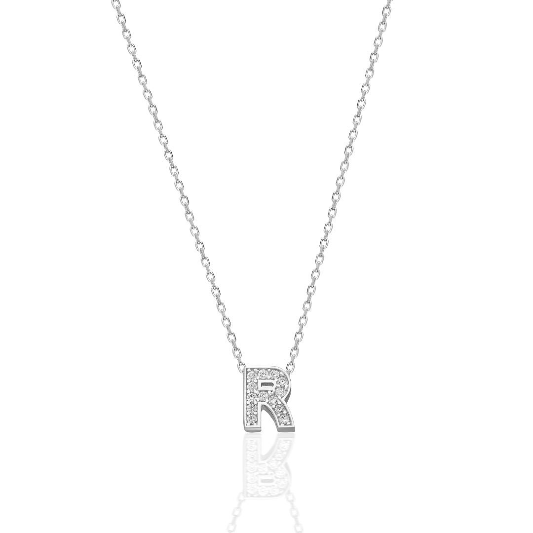 Minimal Lettered Stone Necklace - 925 SILVER