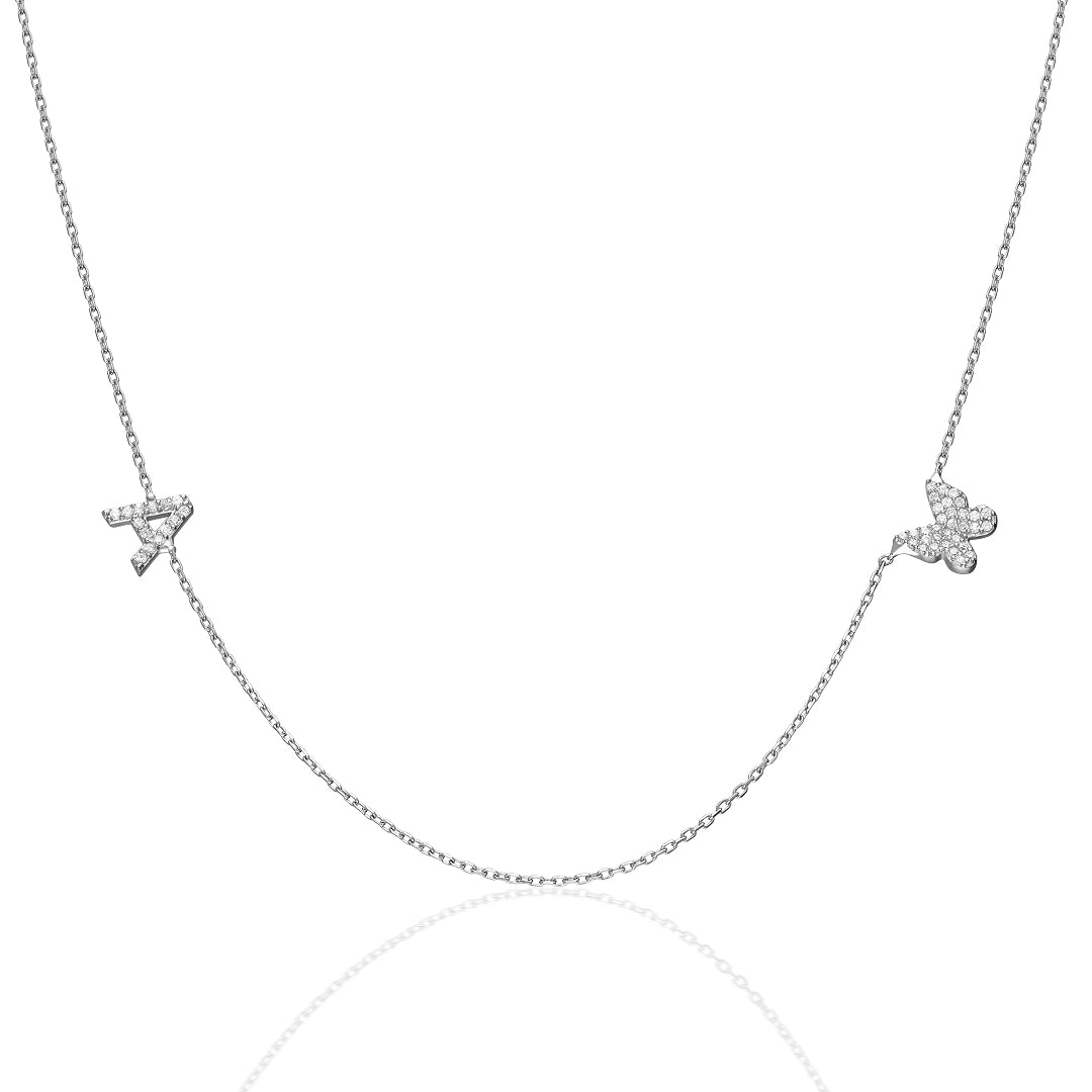 Butterfly Necklace with Letters - 925 Silver