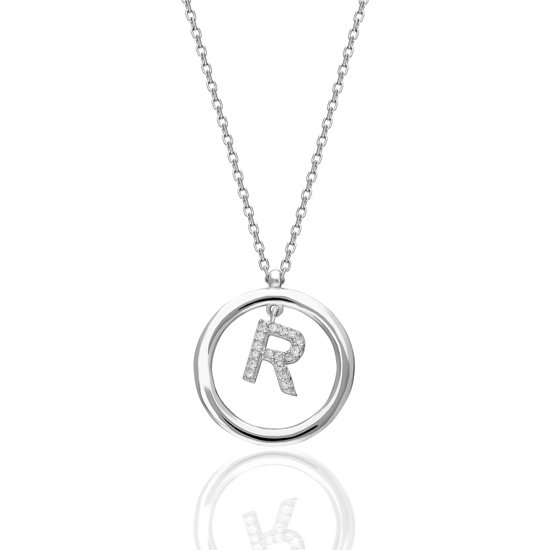 Oval Stone Letter Necklace - 925 SILVER