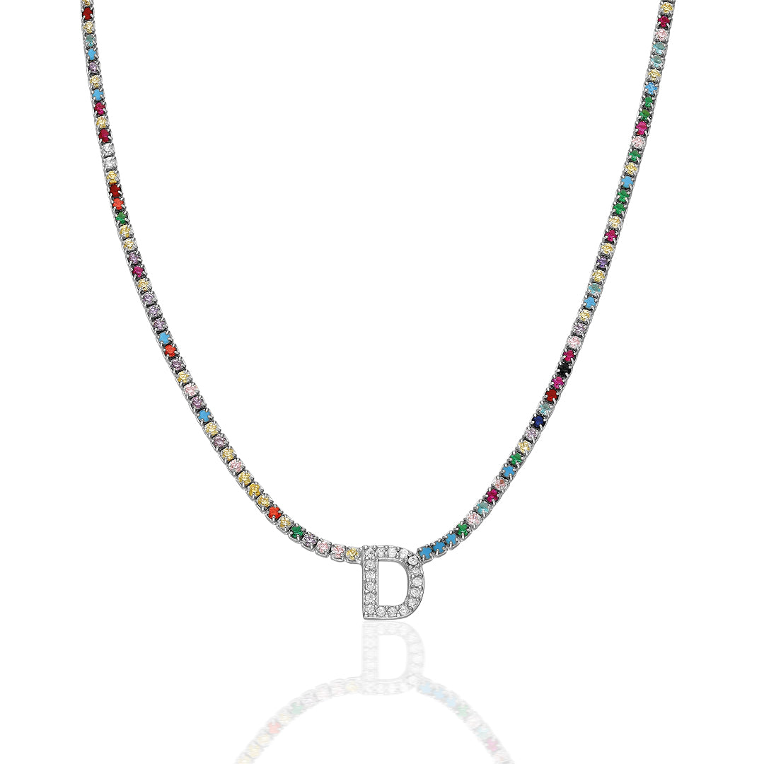 Colorful Stone Waterway Letter Necklace - 925 SILVER