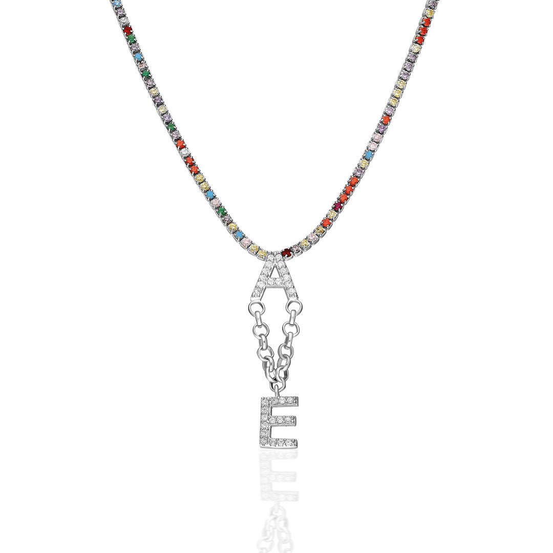 Two Letter Colorful Waterway Necklace - 925 SILVER
