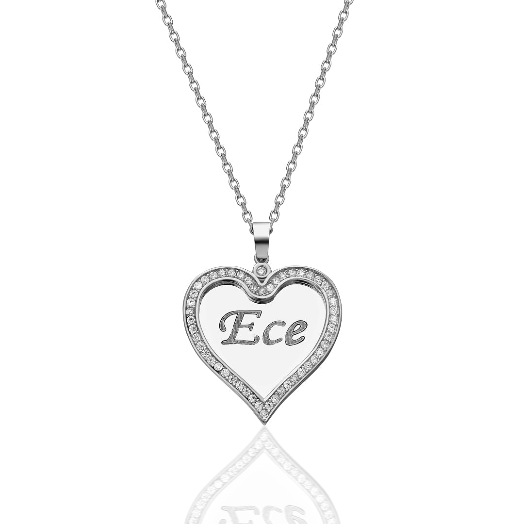 Plate Stone Heart Necklace - 925 SILVER