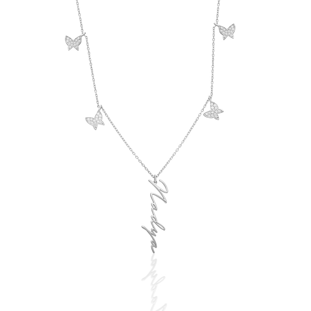 Butterfly Row Vertical Name Necklace - 925 Silver