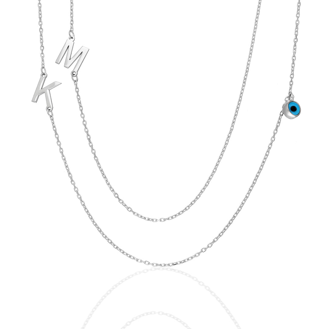 2 Letter Evil Eye Beaded Necklace - 925 SILVER