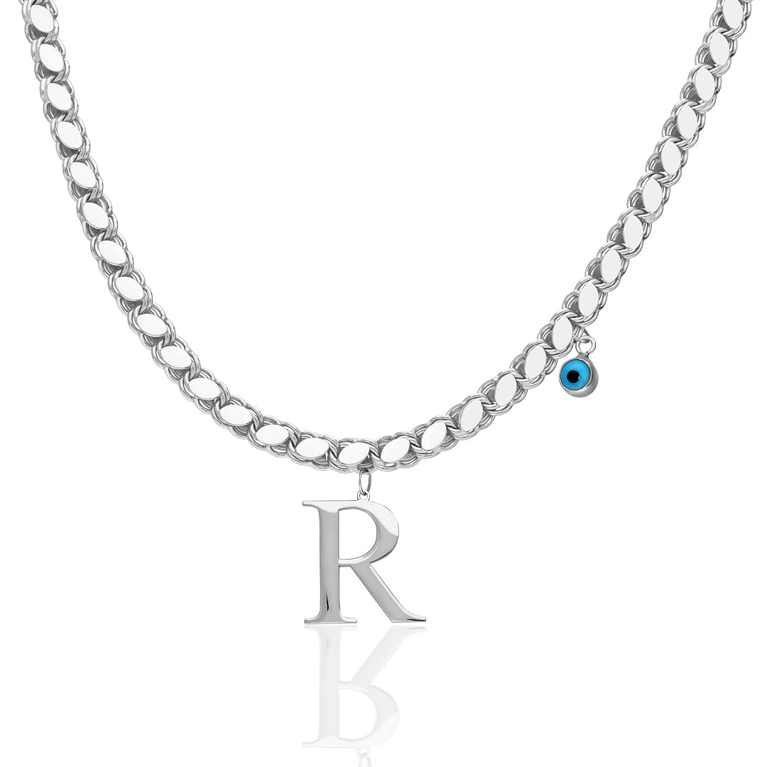 Sequined Chain Letter Necklace - 925 Silver