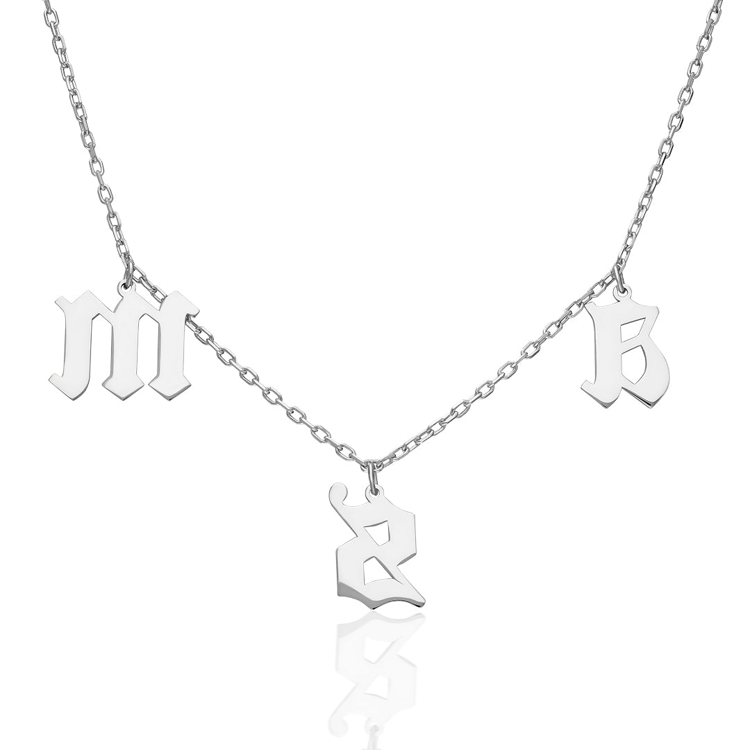 Gothic Initial Necklace - 925 Silver