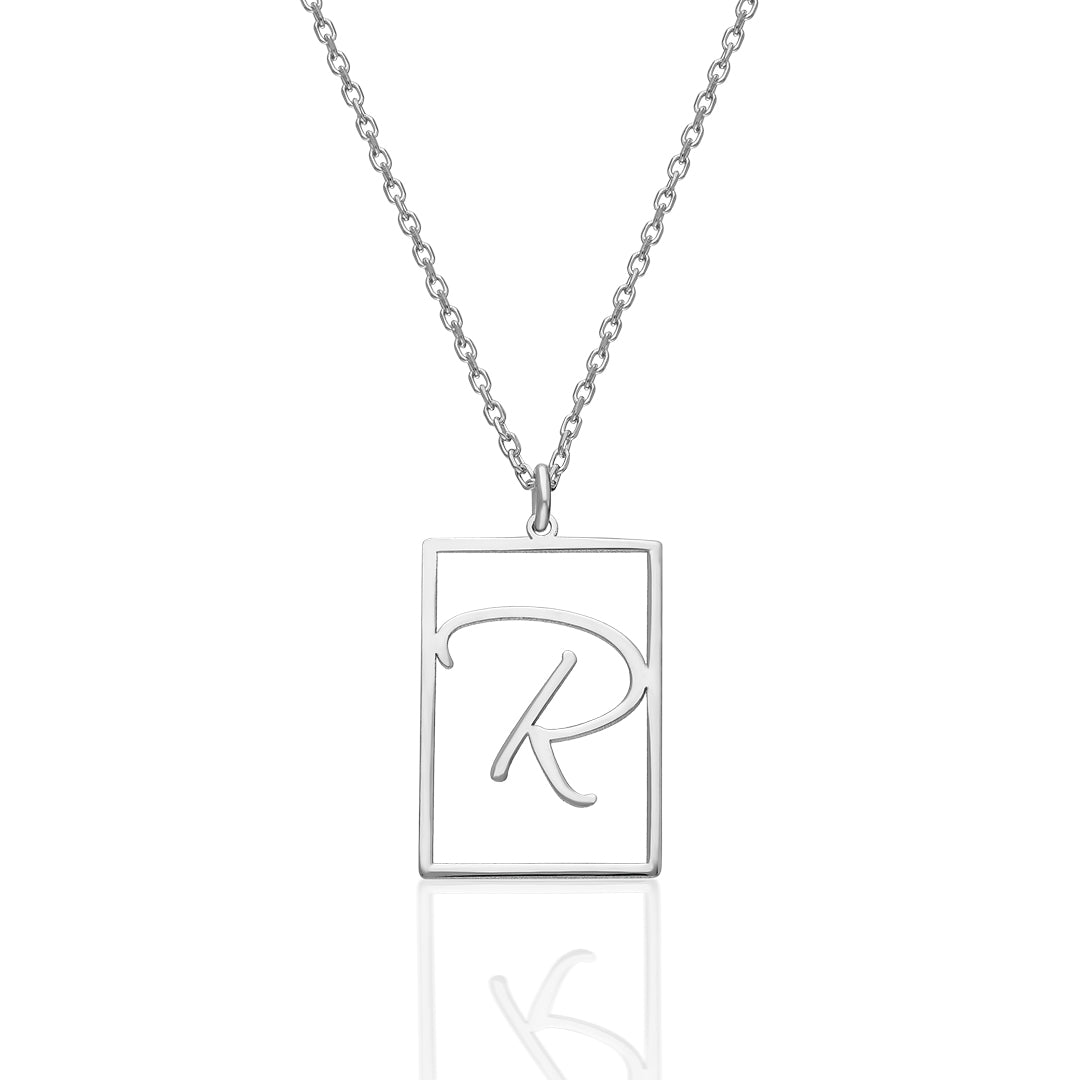 Rectangular Necklace with Letters - 925 Silver