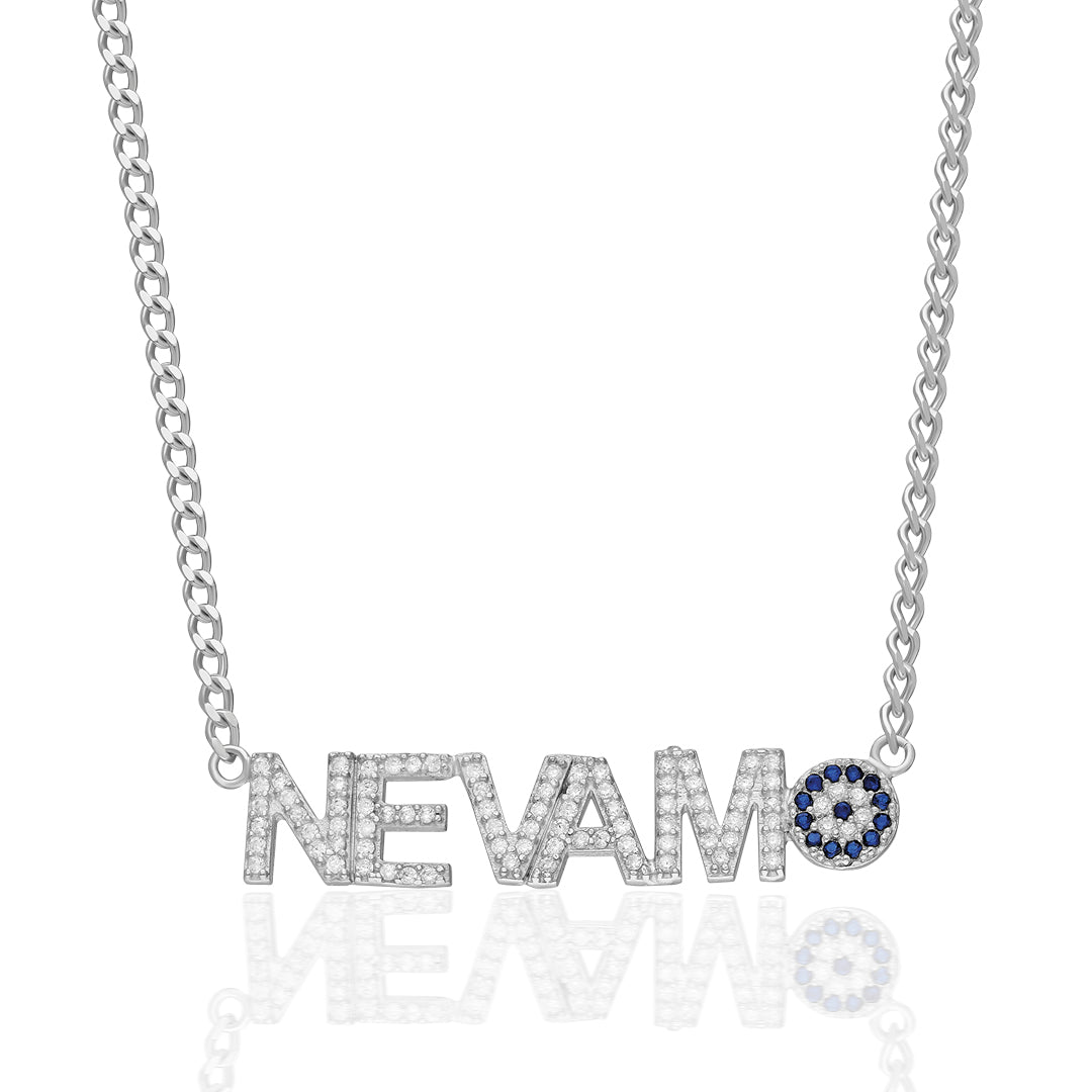 Evil Eye Stone Name Necklace with Letters - 925 Silver