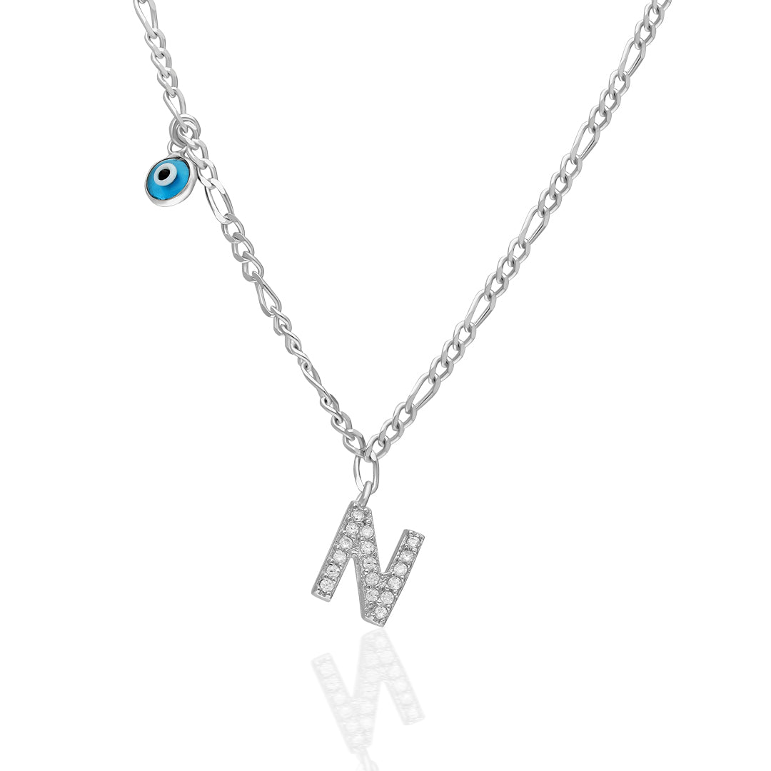 Single Letter Evil Eye Necklace - 925 SILVER