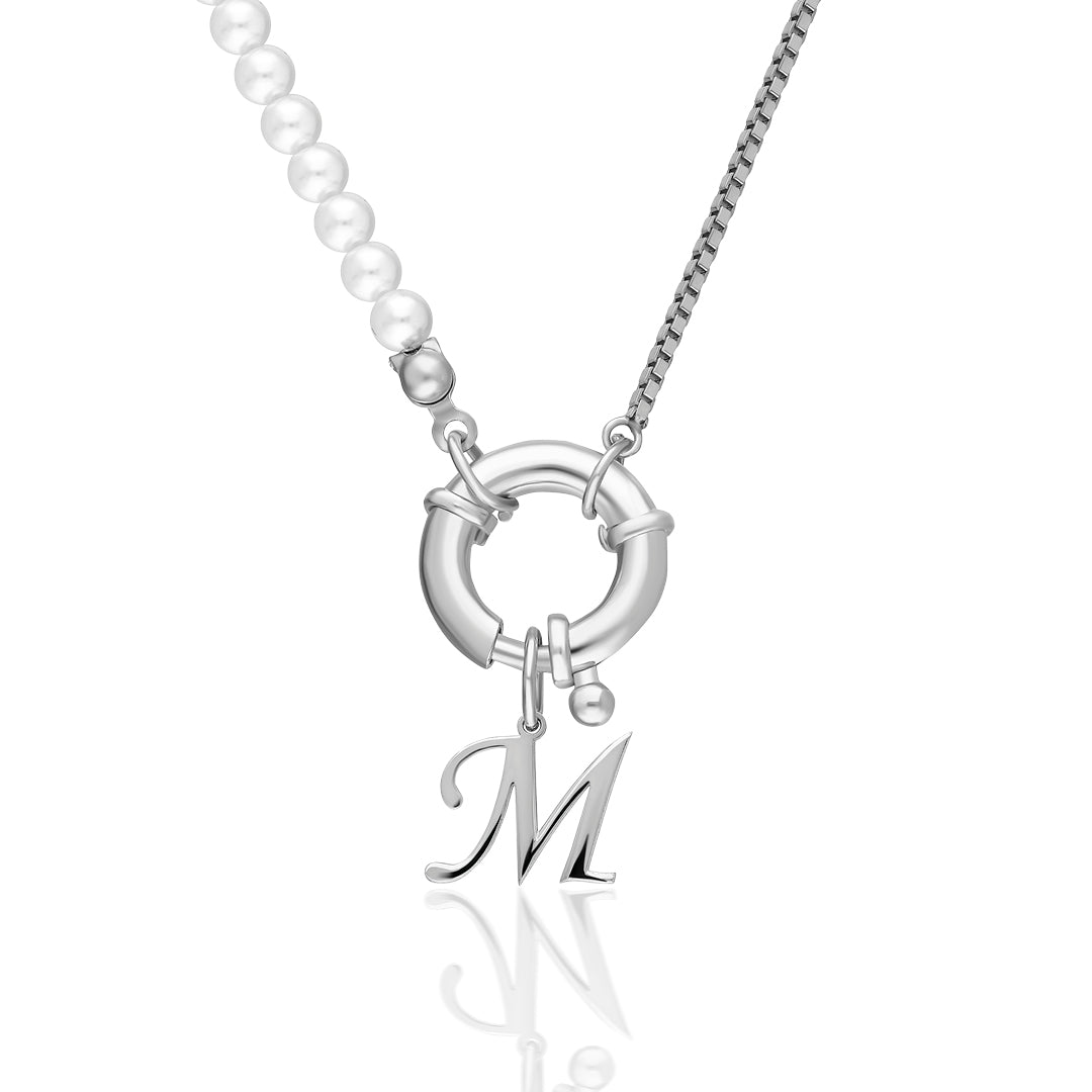 Letter Necklace with Chain and Pearl - 925 SILVER