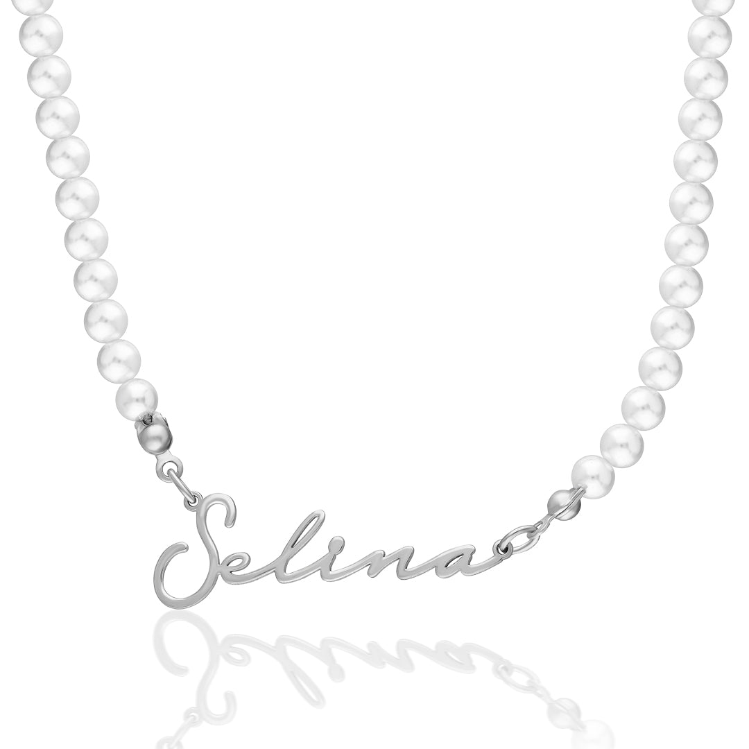 Pearl Beaded Name Necklace - 925 Silver