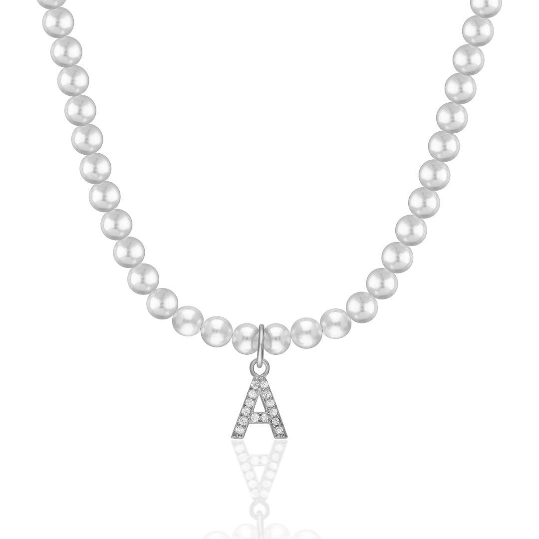 Pearl and Stone Letter Necklace - 925 SILVER