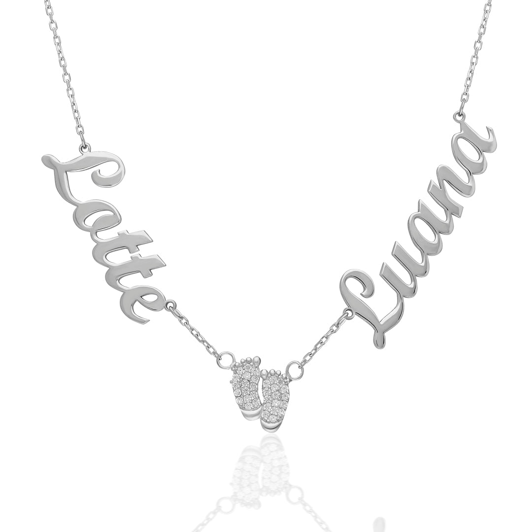 Two Name Footprint Necklace - 925 Silver
