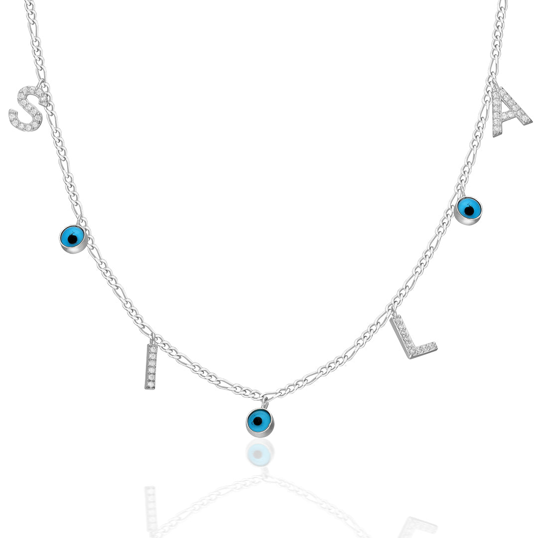 Evil Eye Beaded Letter Necklace - 925 Silver