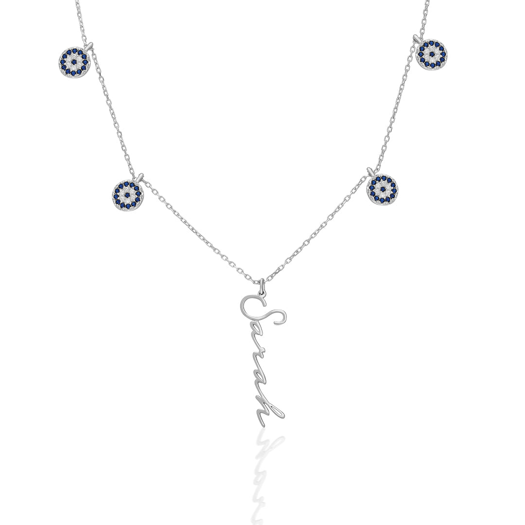 Evil Eye Beaded Handwritten Necklace - 925 Silver