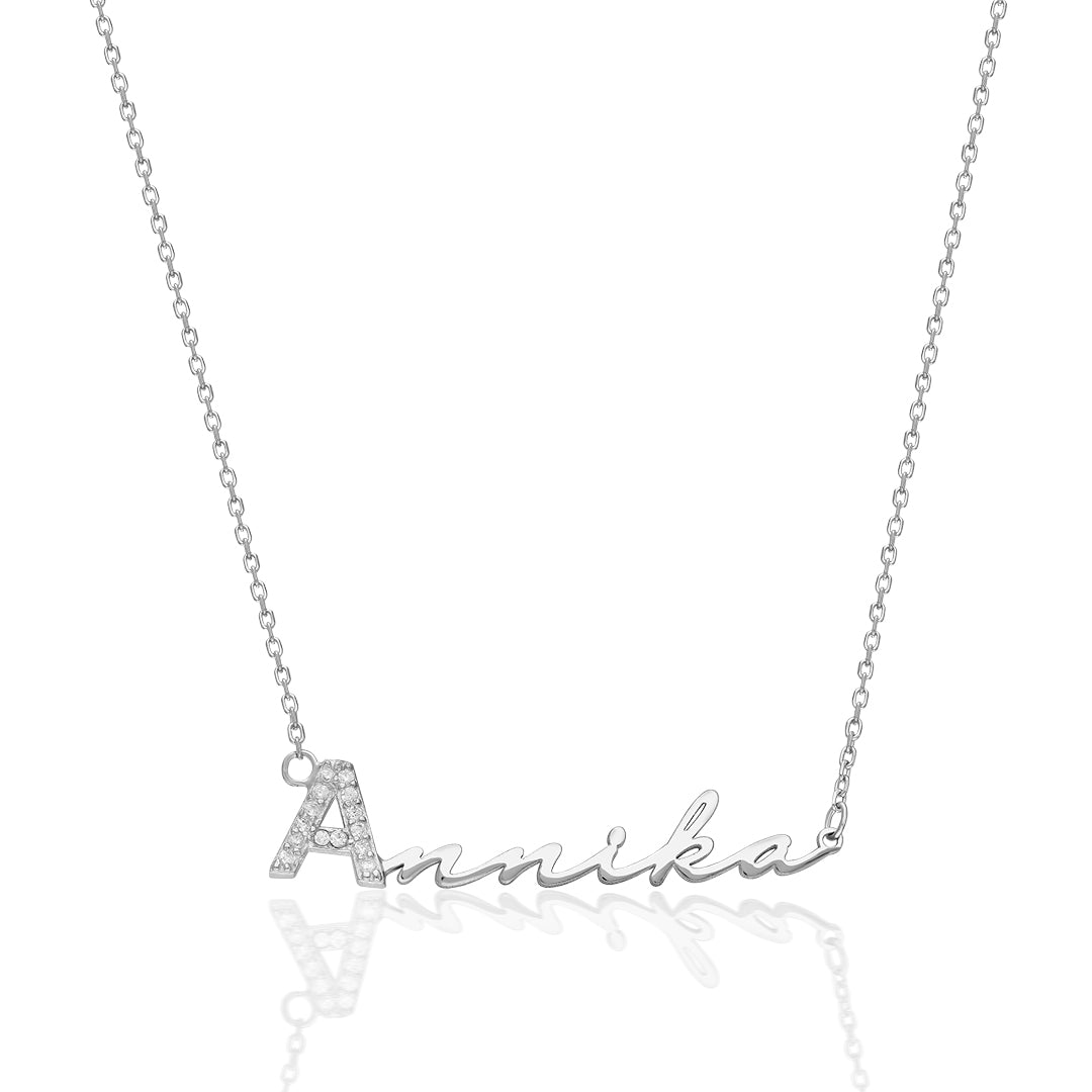 Name Necklace - Thin Name Horizontal Necklace - 925 Silver