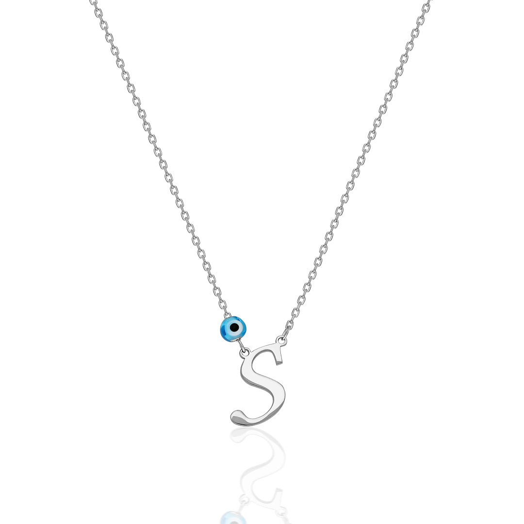 Evil Eye Thin Letter Necklace - 925 SILVER