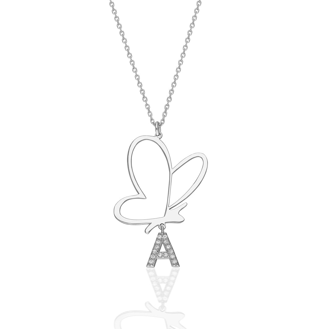 Butterfly Swing Letter Necklace - 925 Silver