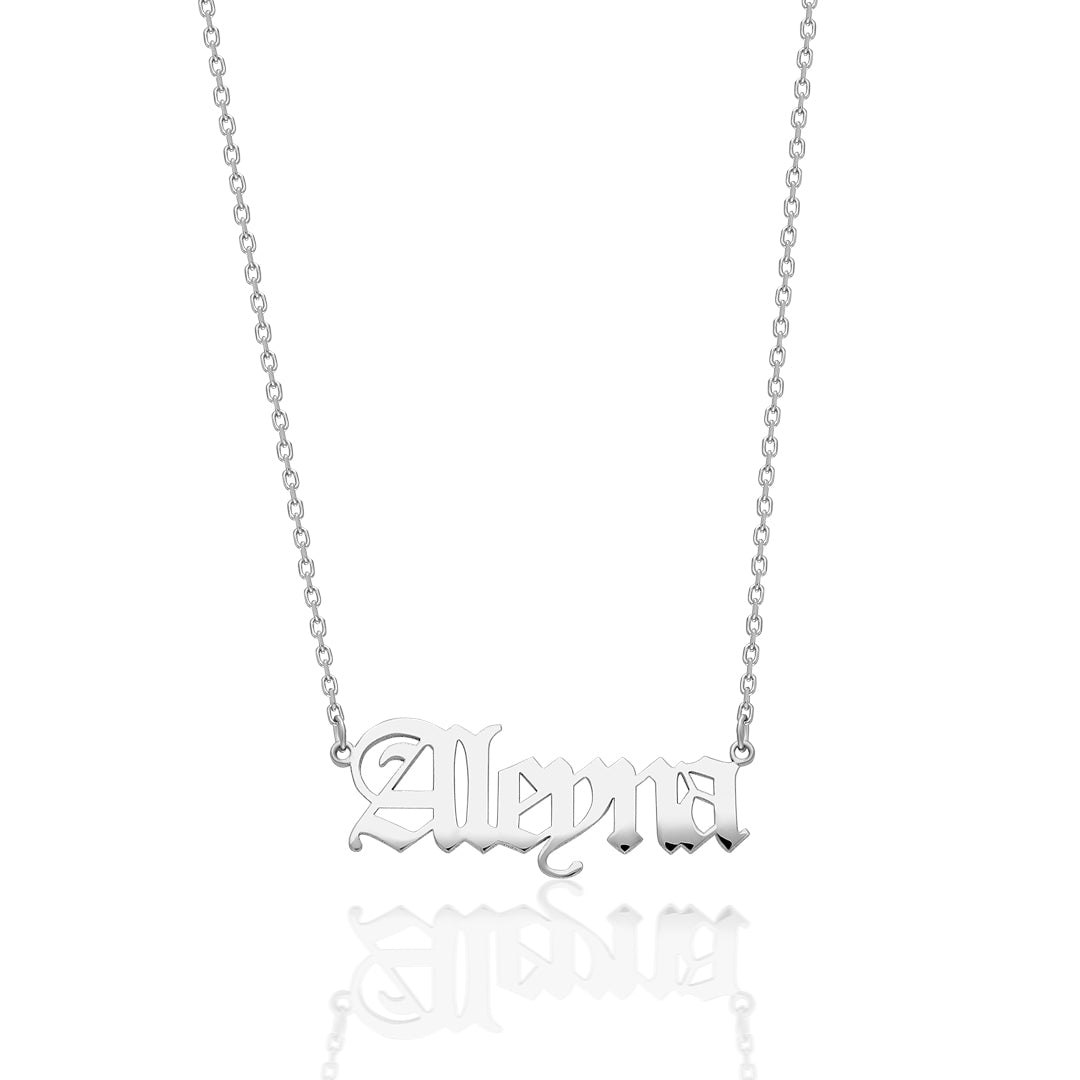 Gothic Name Horizontal Necklace - 925 Silver