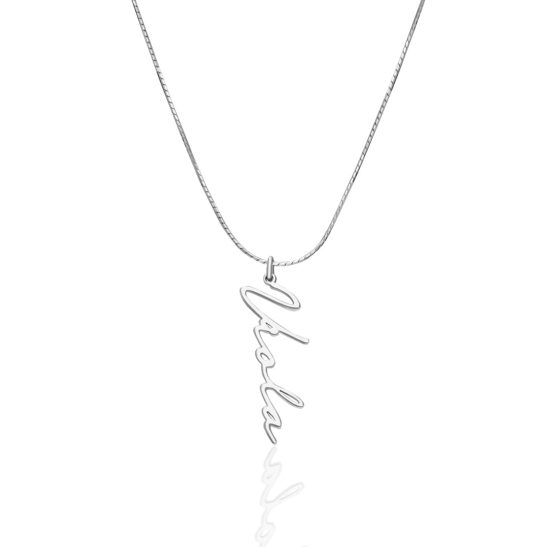 Herringbone Pattern Name Necklace - 925 Silver