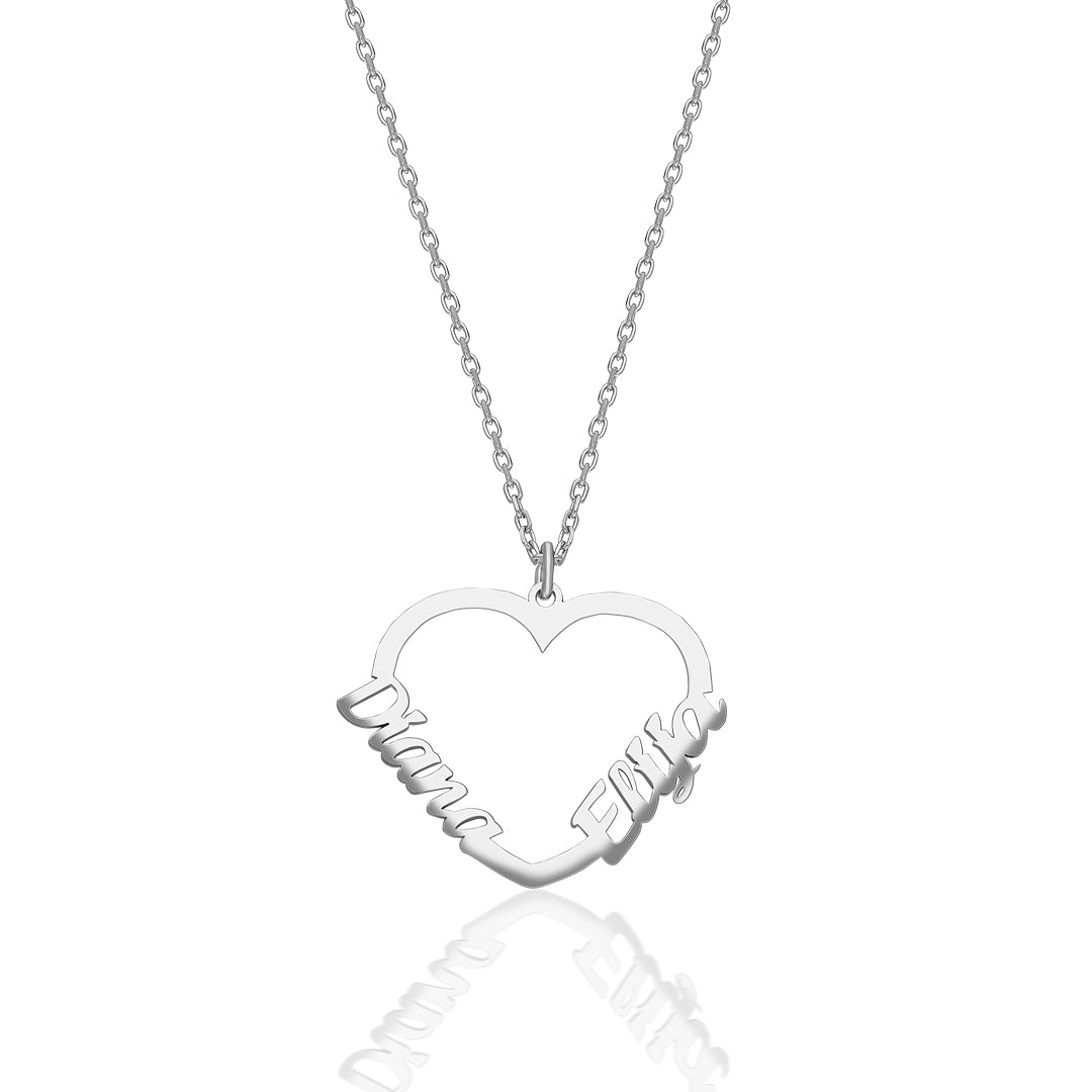 Two Name Heart Necklace - 925 SILVER