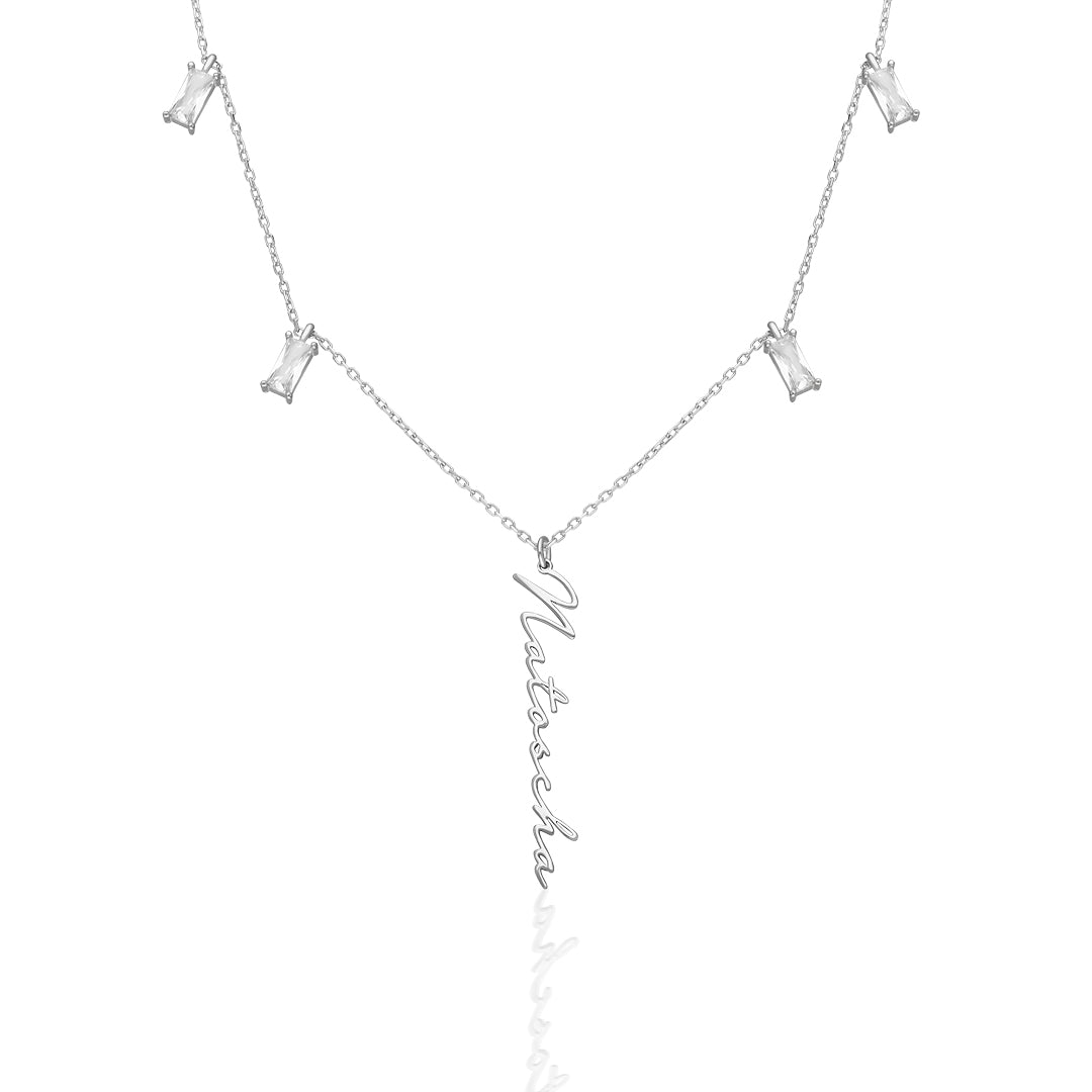 Baguette Stone Name Necklace - 925 Silver
