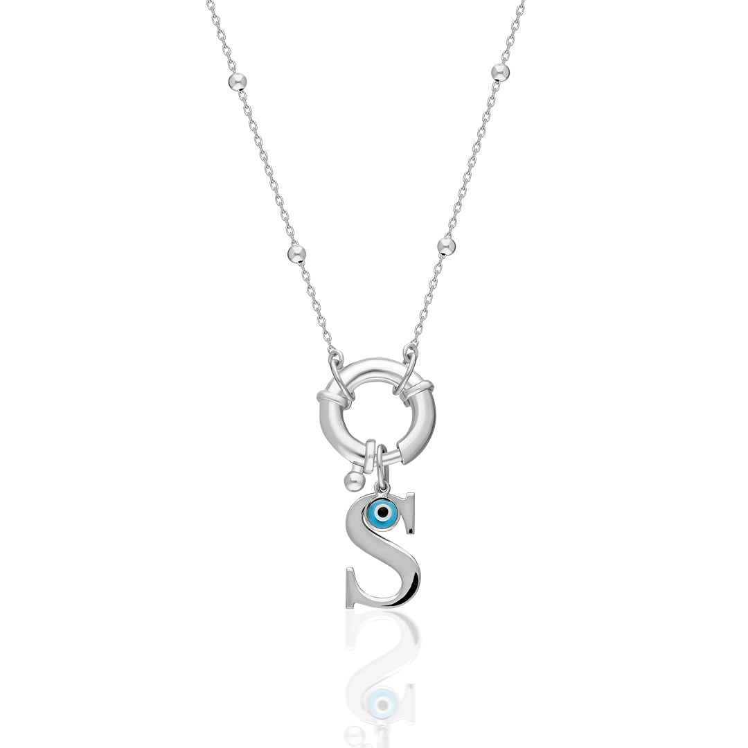 Evil Eye Signed Lock Necklace - 925 SILVER