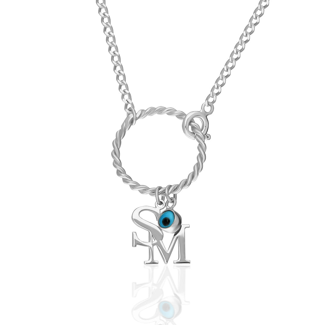 Evil Eye Round Letter Necklace - 925 SILVER