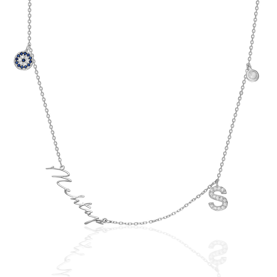 Evil Eye Names and Letters Necklace - 925 Silver