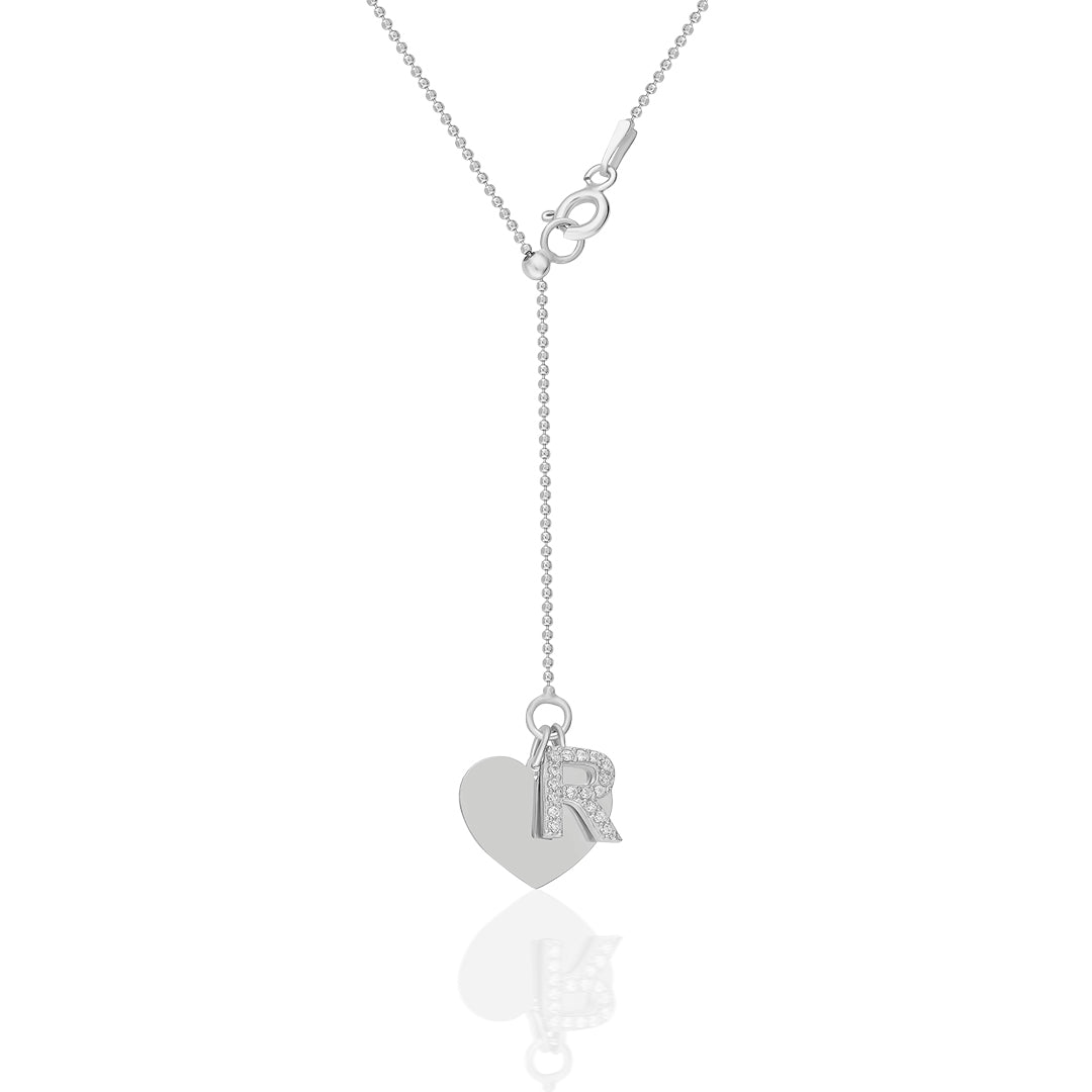 Heart Letter Necklace with Ball Chain - 925 Silver