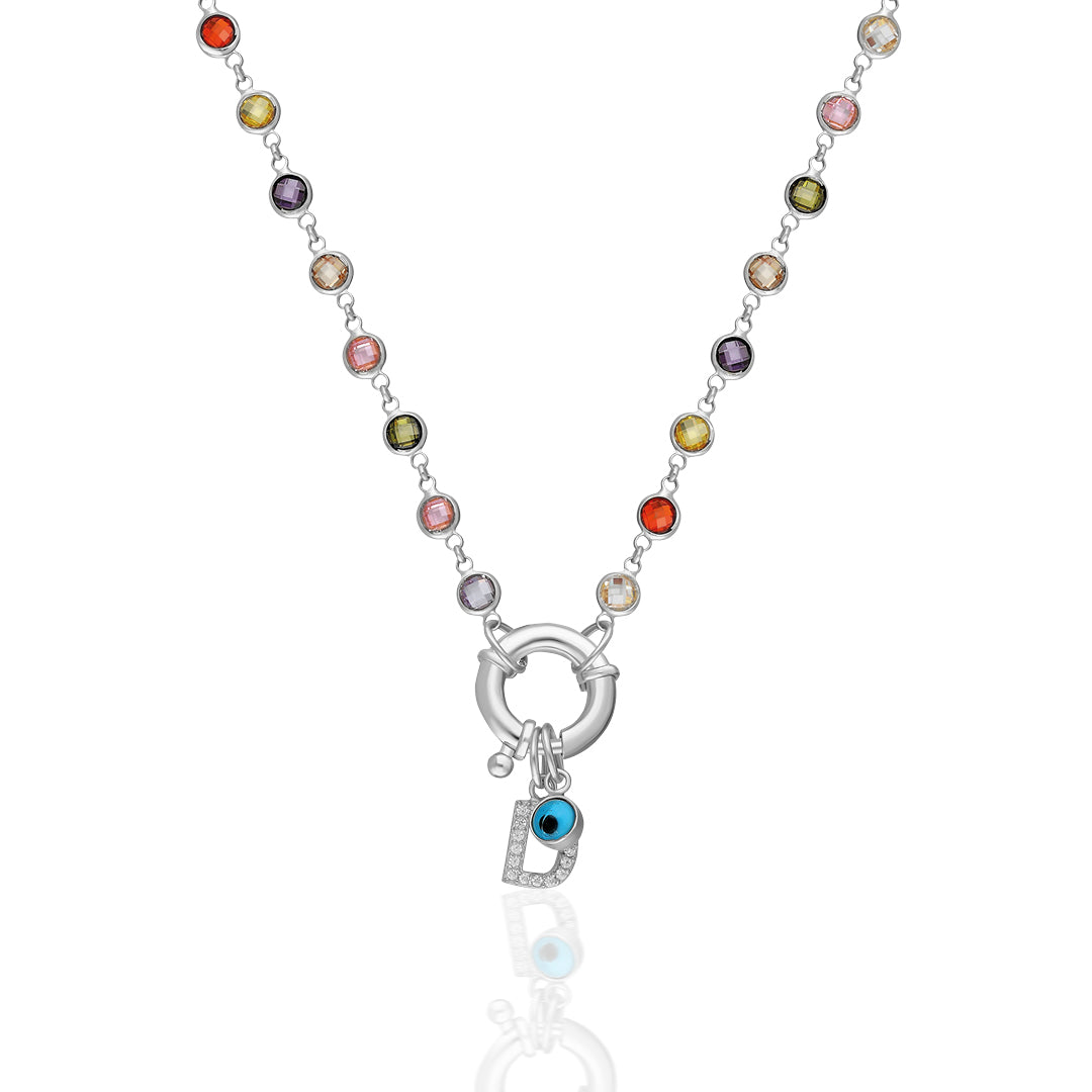 Colorful Necklace with Evil Eye Letters - 925 Silver