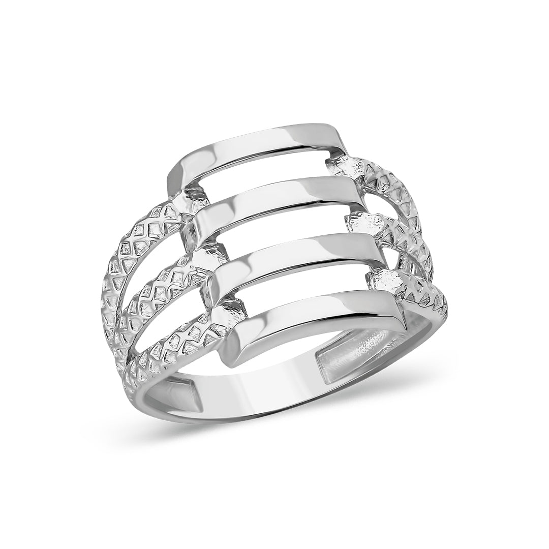 Rib Ring with Patterned Edges - 925 SILVER