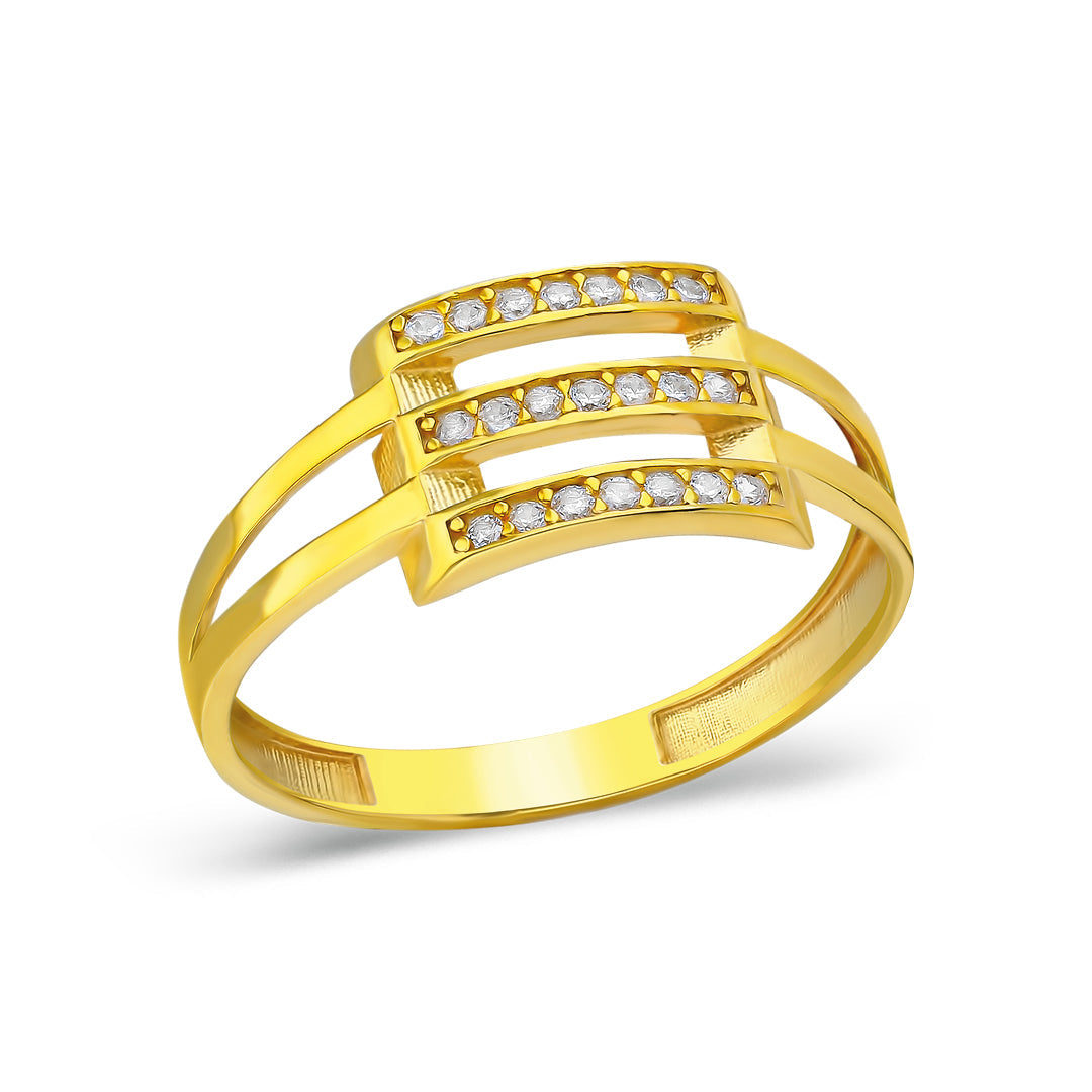 Triple Ribbed Ring with Row Stones - 925 SILVER