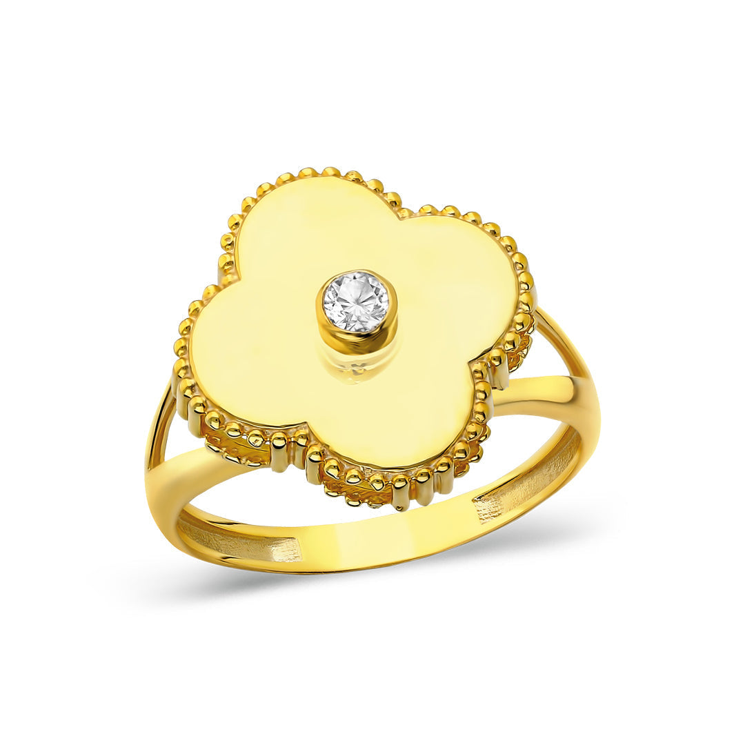 Large Single Stone Clover Ring - 925 SILVER