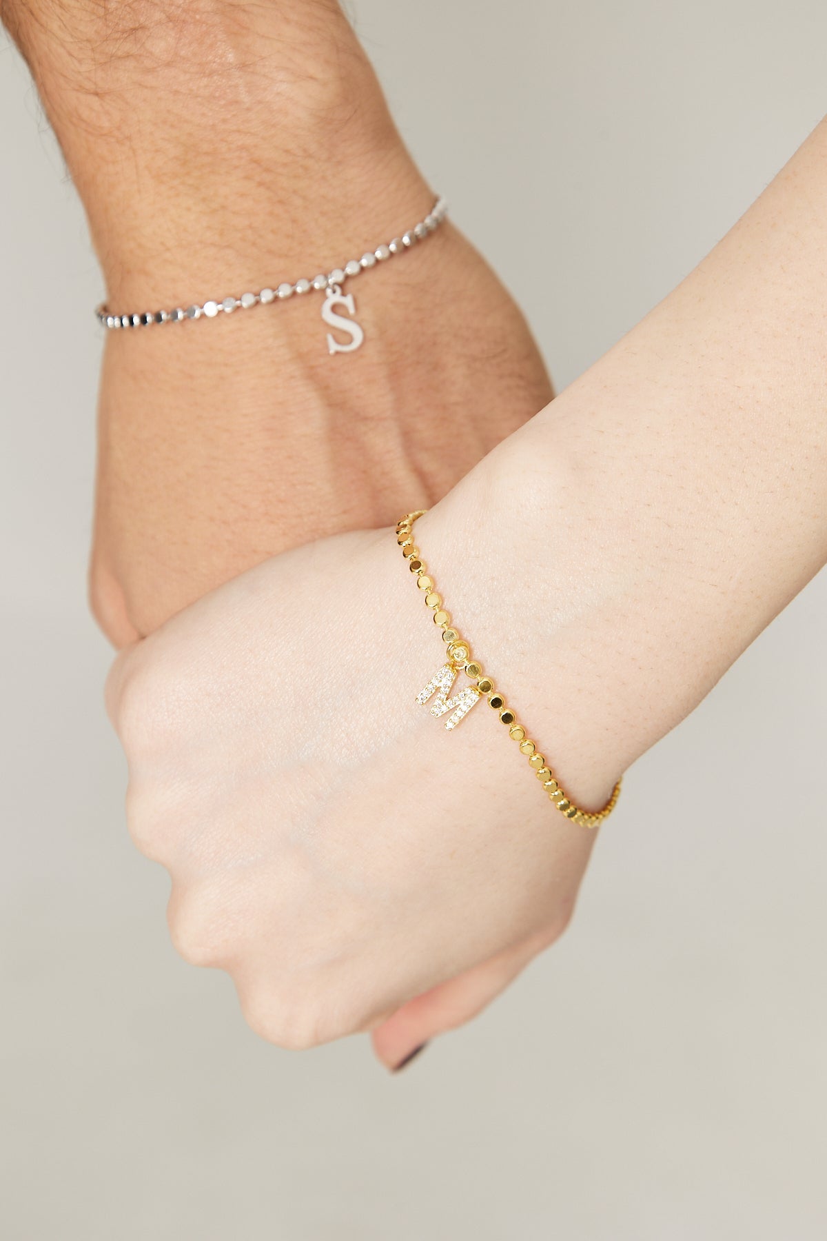 Lettered Ball Chain Double Bracelet - 925 SILVER