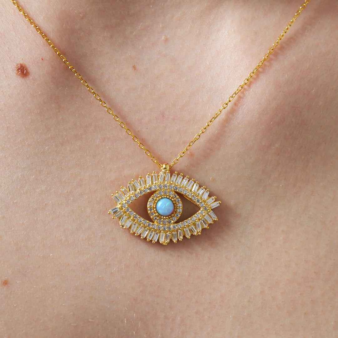 14K GOLD baguette stone turquoise eye set